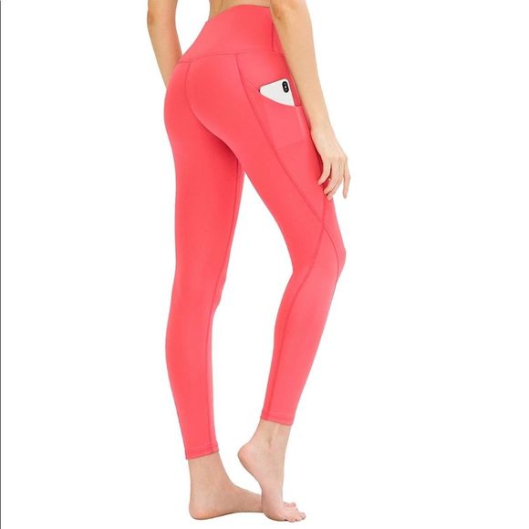LOS OJOS - High Waist Yoga Pant Leggings with Pockets - Coral - Picture 4 of 9